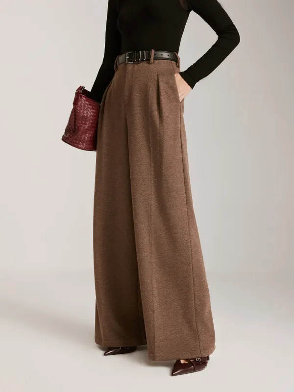 Wool-Blend Chevron Wide-Leg Pants Without Belt sold by COMMENSE