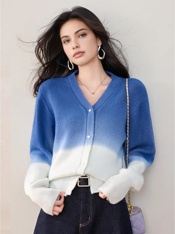 Tie Dye Gradient Button Cardigan sold by COMMENSE