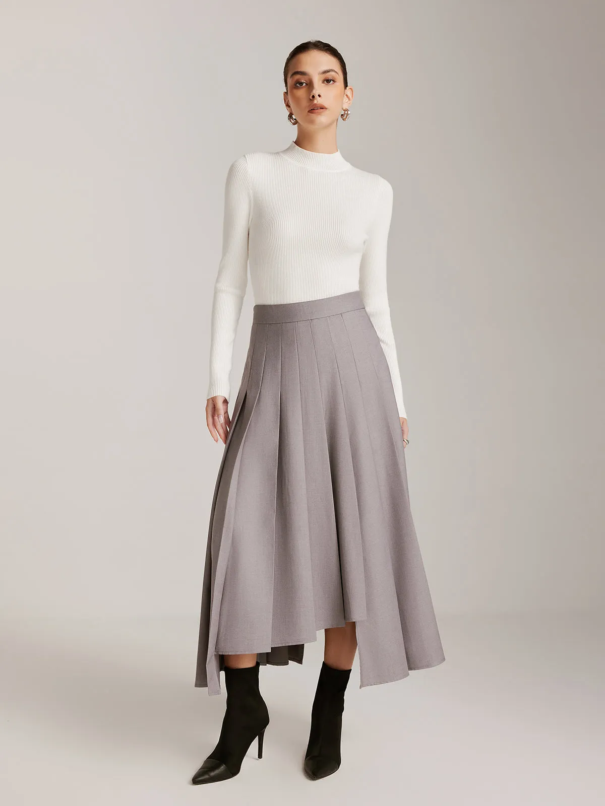 Asymmetrical Pleated Pockets Skirt sold by COMMENSE product image thumbnail 4