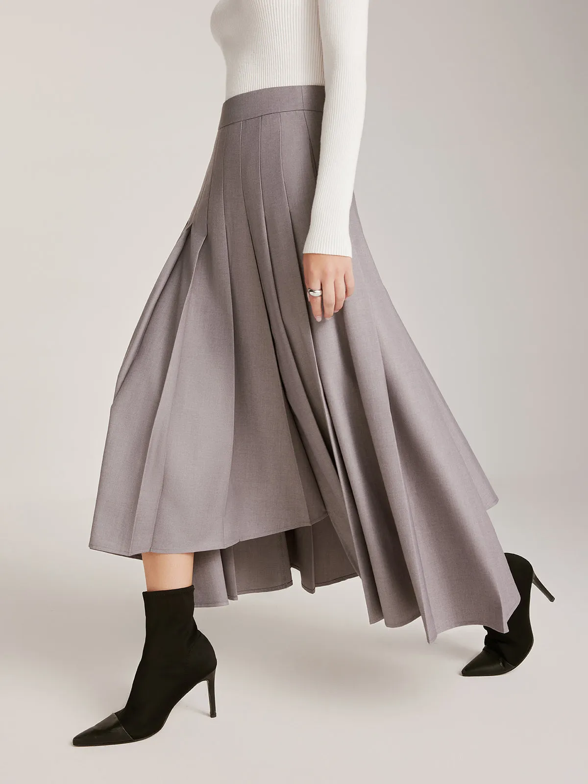 Asymmetrical Pleated Pockets Skirt sold by COMMENSE