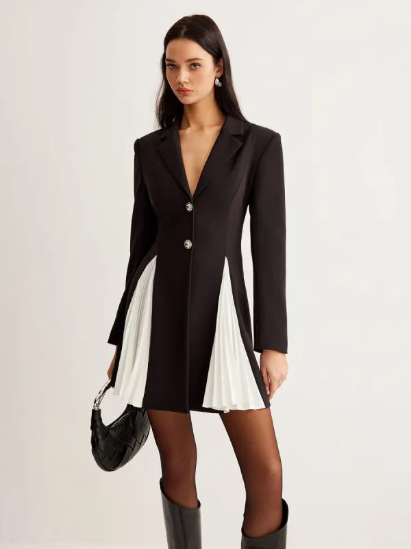 Metal-Button Pleated Blazer Dress sold by COMMENSE