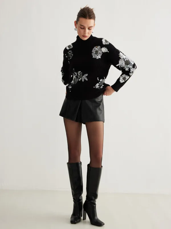 Sequins Floral Pullover Sweater sold by COMMENSE