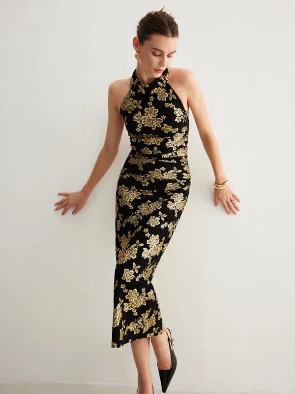 Retro Backless Slim Halter Dress sold by COMMENSE