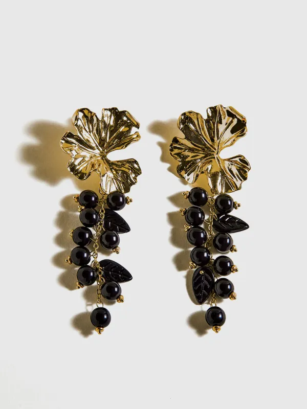Metal Flower Ball Beaded Tassel Earrings sold by COMMENSE