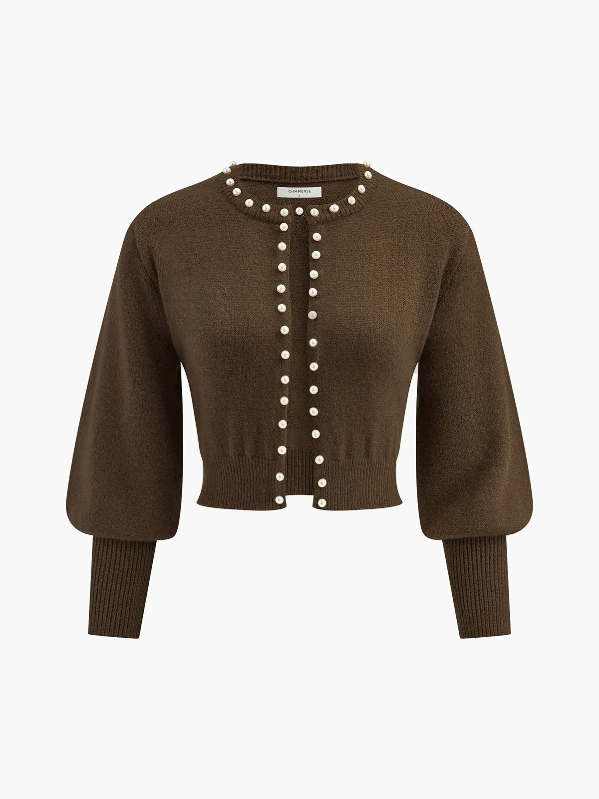 Pearl Trim Lantern Sleeve Knit Top sold by COMMENSE