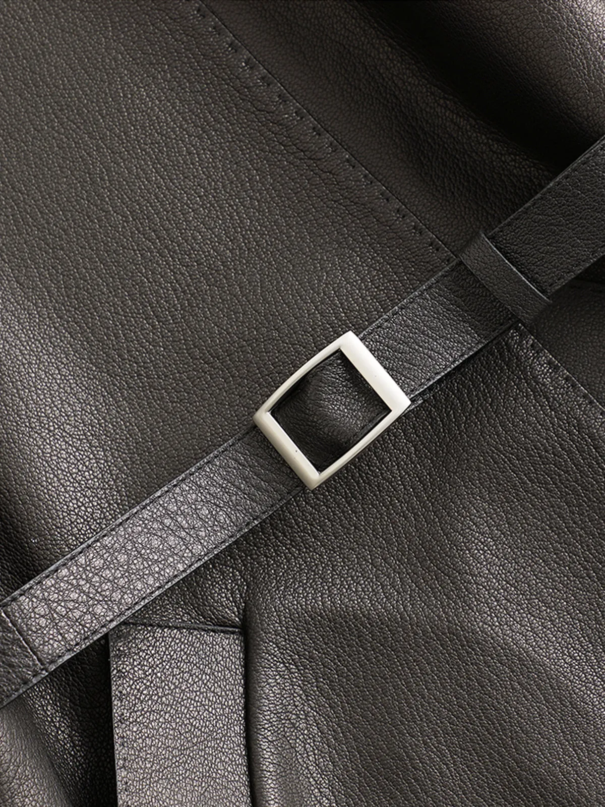 Stand Collar Belted Faux Leather Jacket sold by COMMENSE product image thumbnail 4