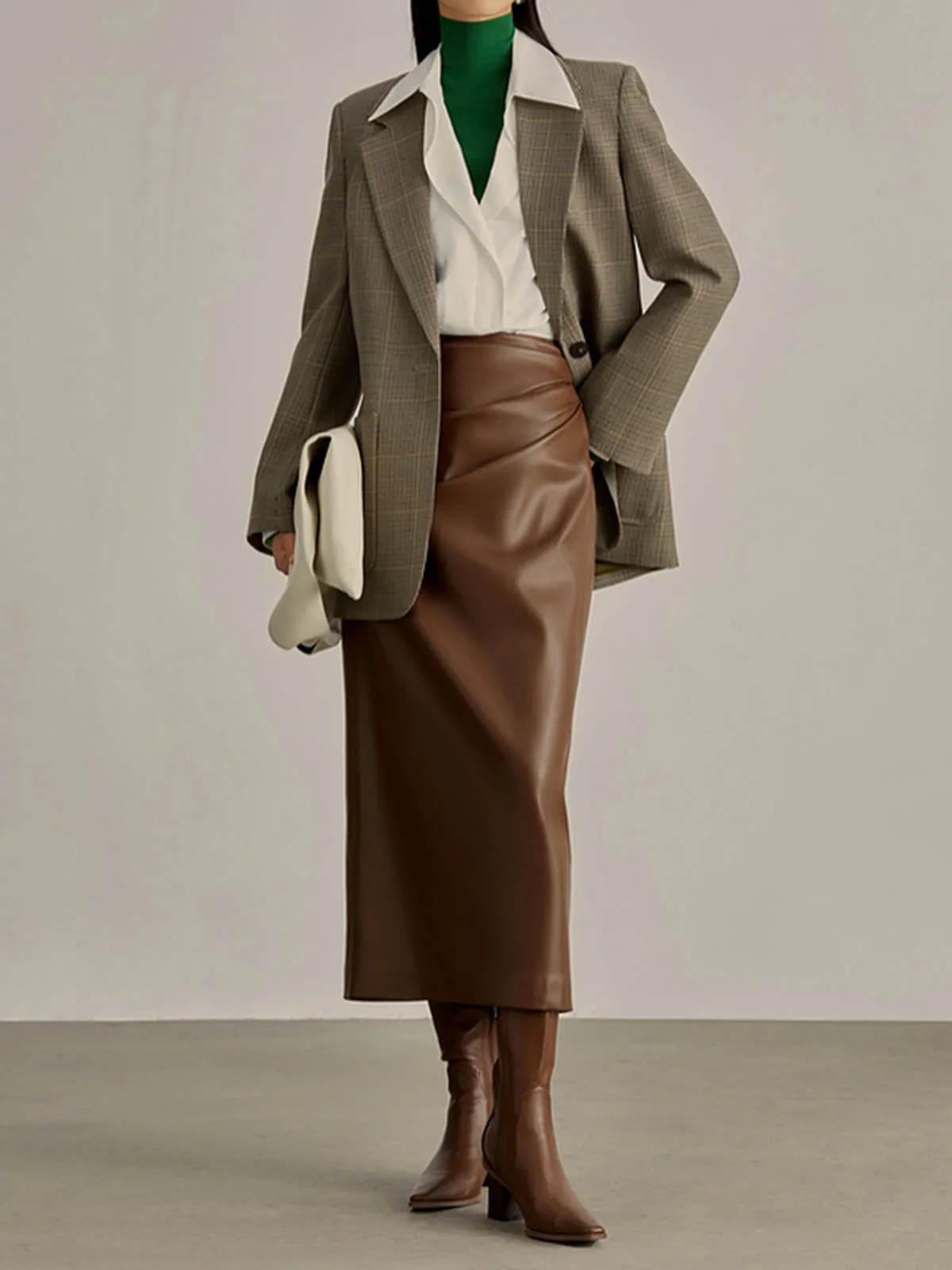 Minimalist PU Leather Skirt sold by COMMENSE product image thumbnail 4