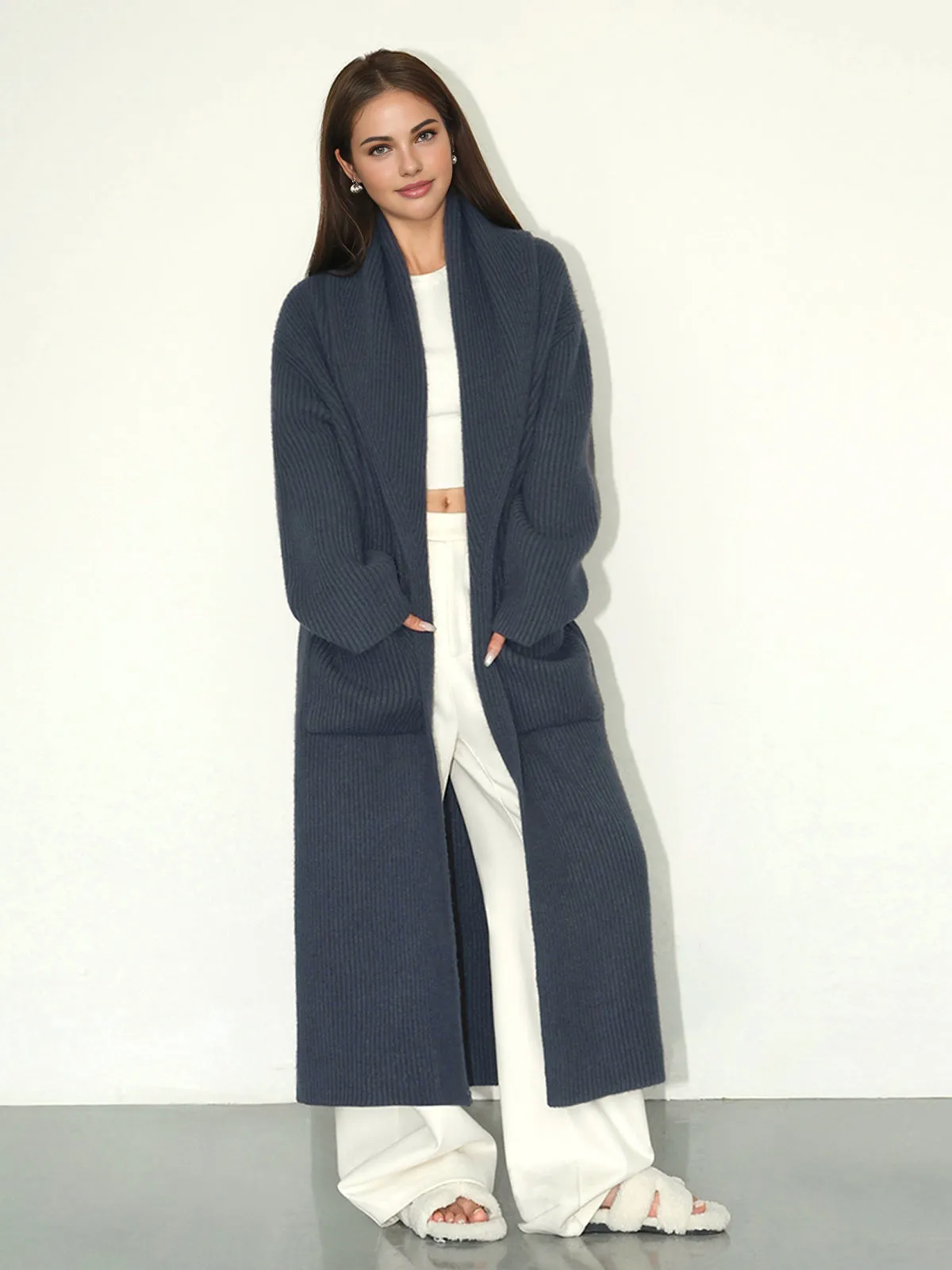 Plain Ribbed Pockets Long Cardigan sold by COMMENSE product image thumbnail 4
