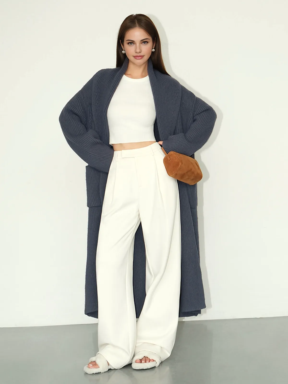 Plain Ribbed Pockets Long Cardigan sold by COMMENSE