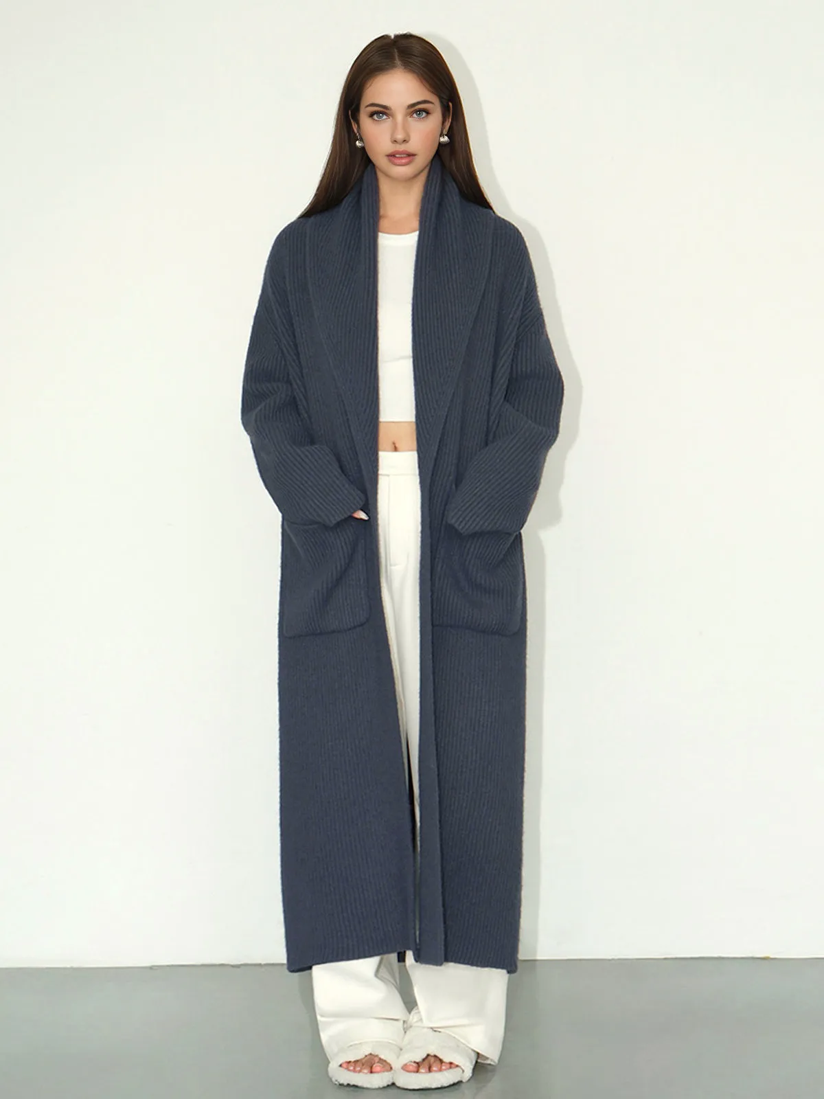 Plain Ribbed Pockets Long Cardigan sold by COMMENSE product image thumbnail 3