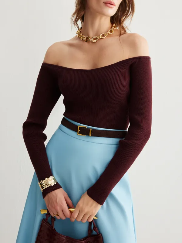 Cold-Shoulder Skinny Sweater sold by COMMENSE