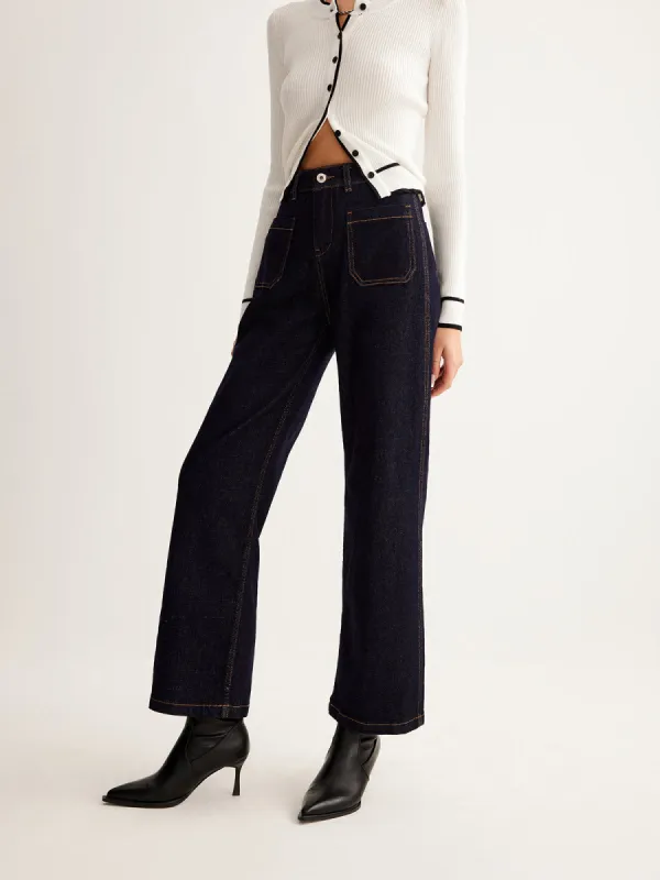 Retro Contrast Topstitching Straight Pants sold by COMMENSE