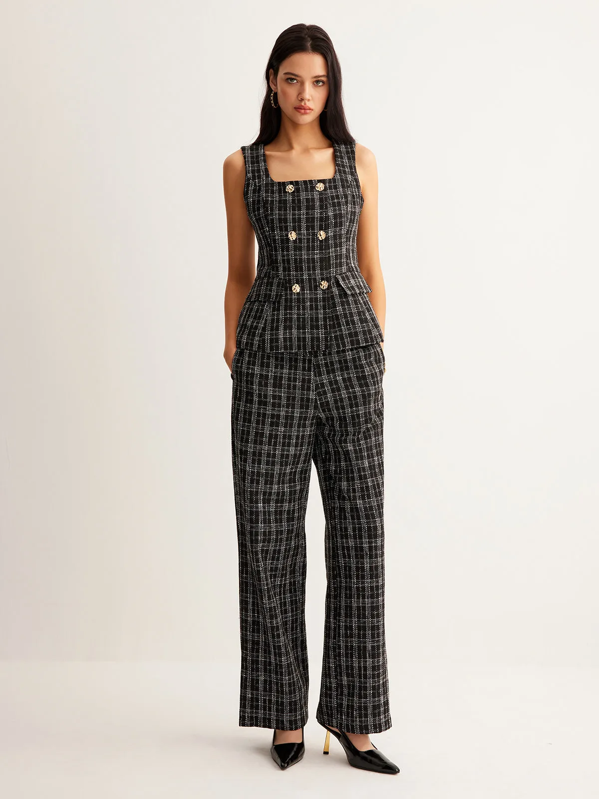 Checked Tweed Button Vest sold by COMMENSE product image thumbnail 3