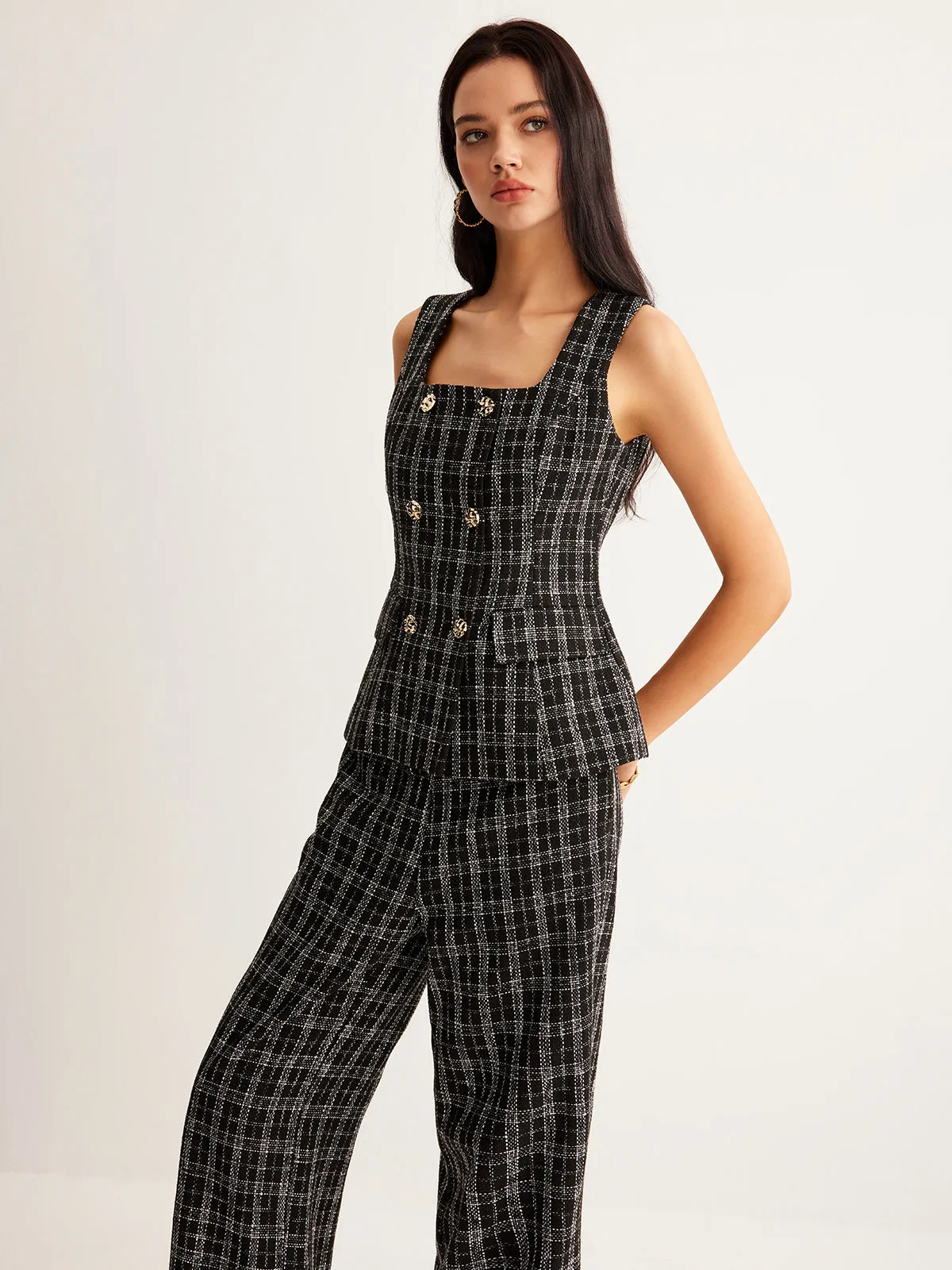 Checked Tweed Button Vest sold by COMMENSE product image thumbnail 4