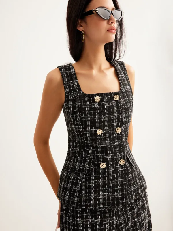 Checked Tweed Button Vest sold by COMMENSE