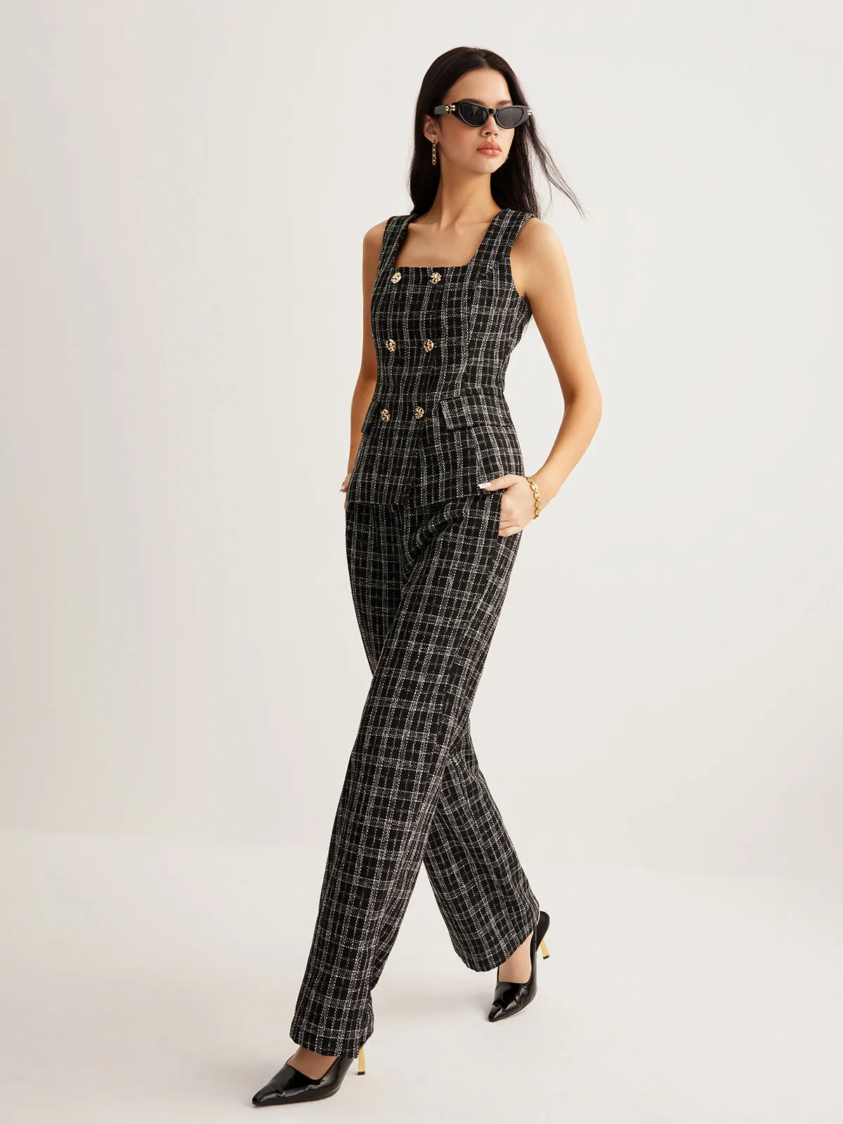 Checked Tweed Button Vest sold by COMMENSE product image thumbnail 2