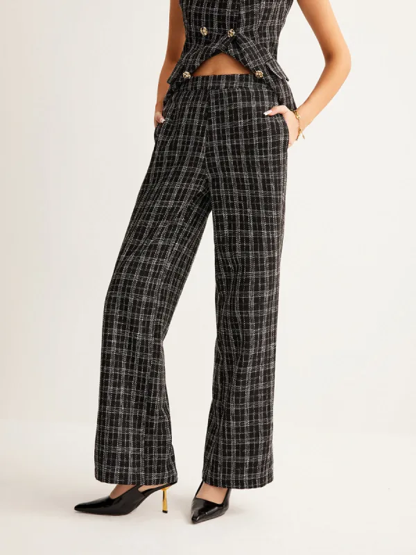 Casual Checked Tweed Pants sold by COMMENSE