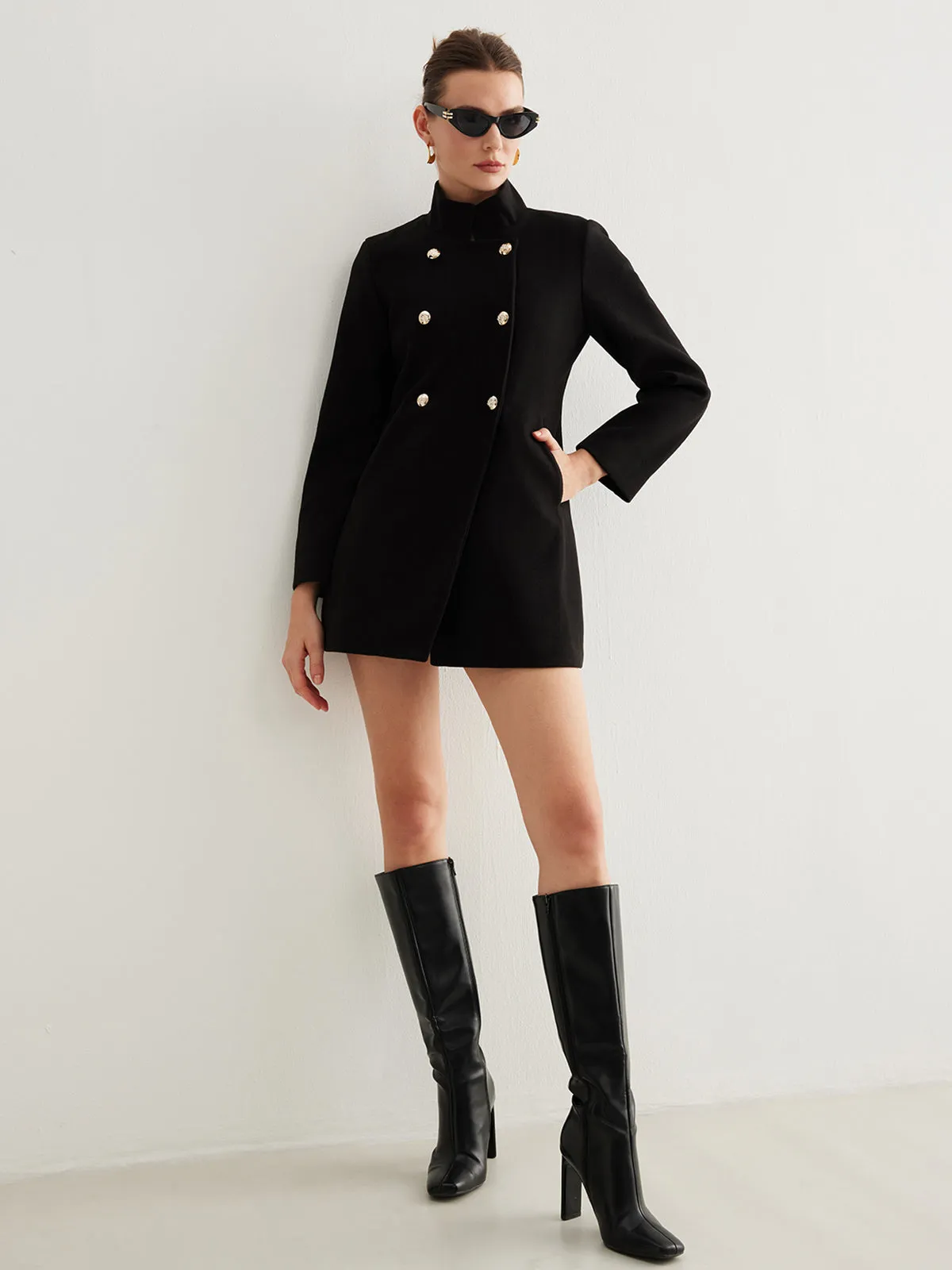 Stand Collar Plain Button Blazer sold by COMMENSE product image thumbnail 5