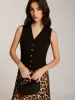 Metal-Button Vest With Leopard Zipper Skirt Set sold by COMMENSE