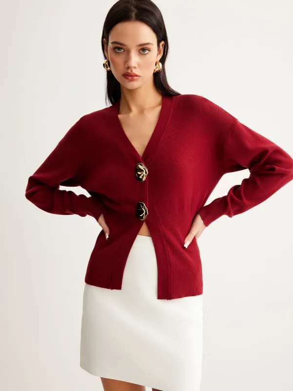 Metal-Button Split Petite Sweater sold by COMMENSE