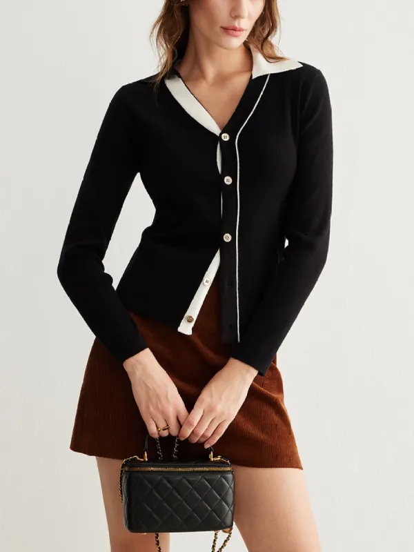 Color Block Lapel Button Cardigan sold by COMMENSE
