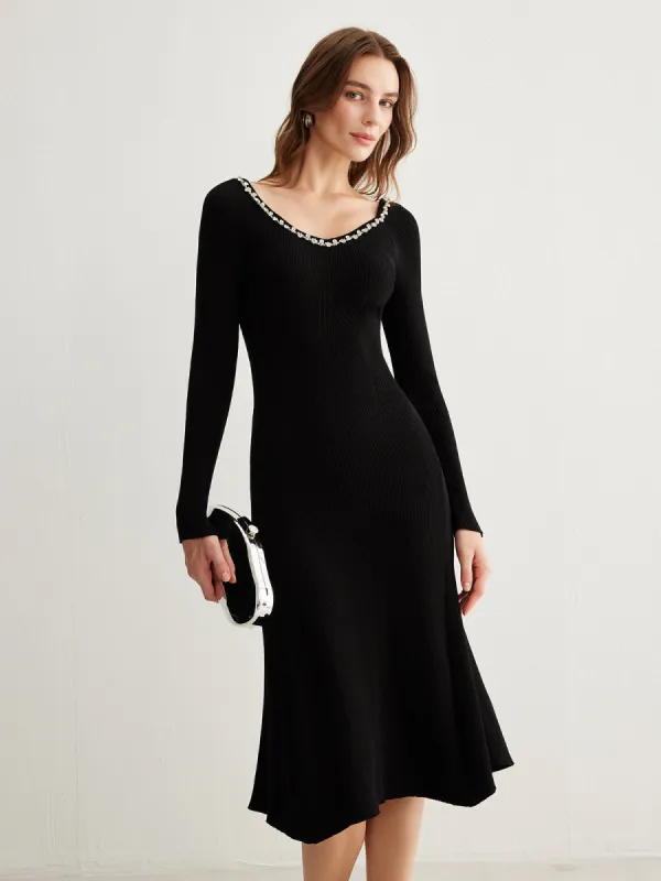 Rhinestone Decor Plain Sweater Dress sold by COMMENSE