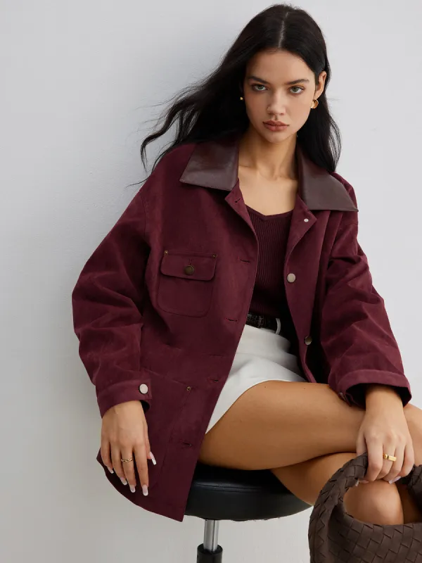 Suede Contrast Collar Pockets Jacket sold by COMMENSE