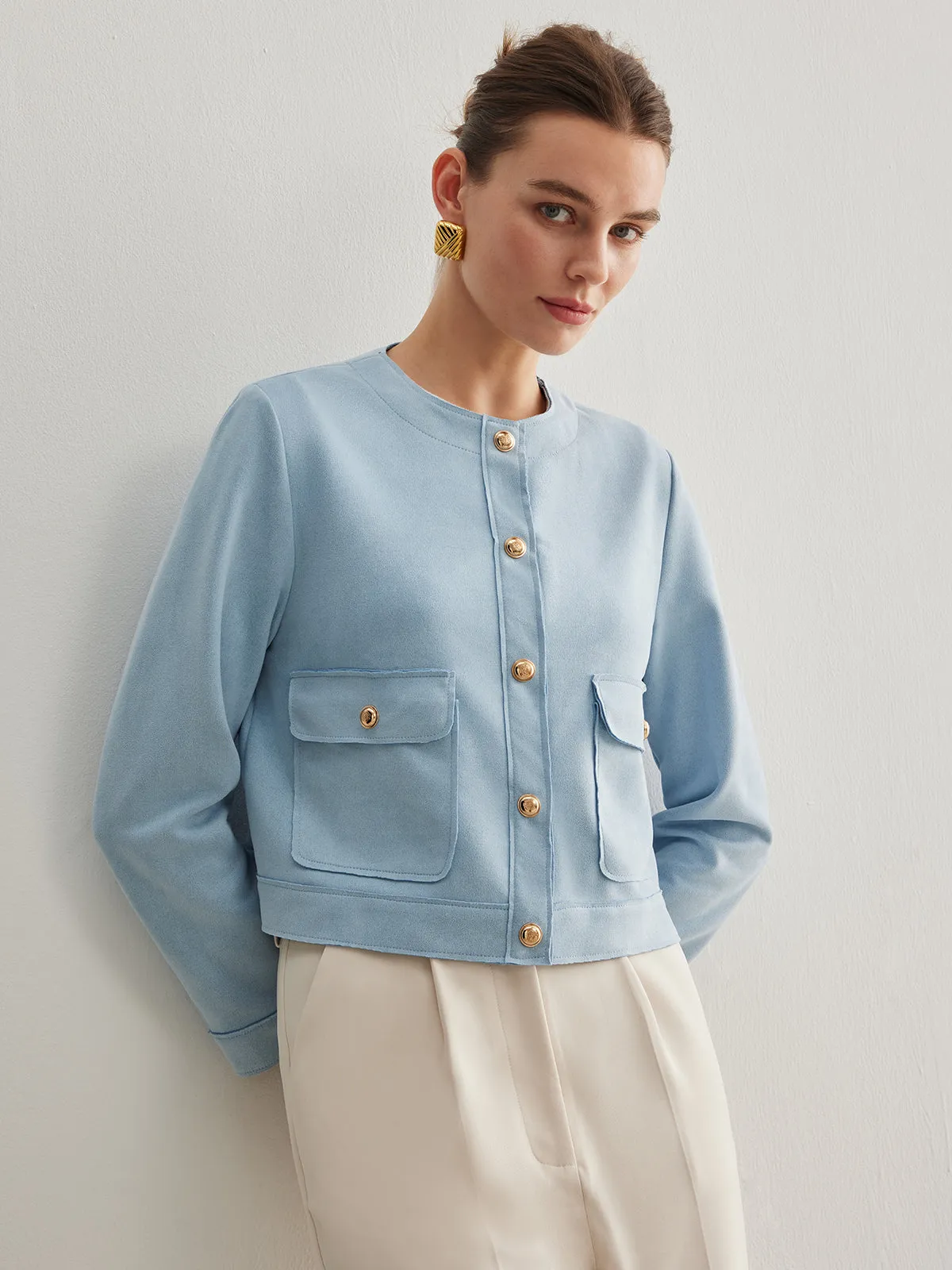 Round Neck Button Short Jacket sold by COMMENSE product image thumbnail 5