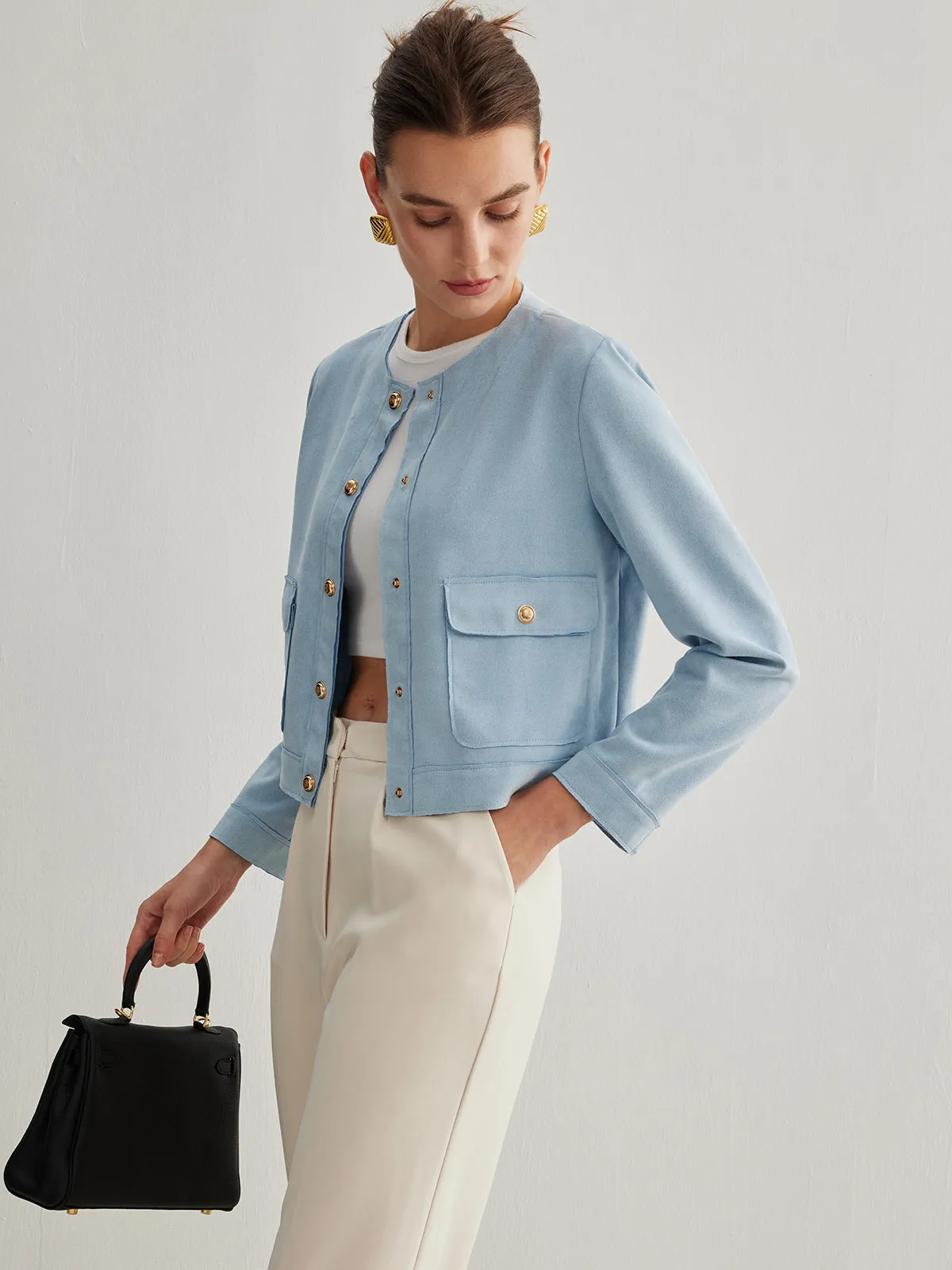 Round Neck Button Short Jacket sold by COMMENSE product image thumbnail 2