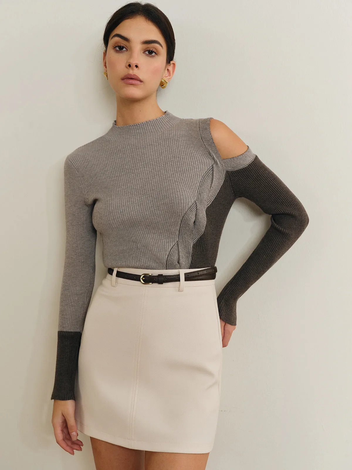 Casual Color Block Cutout Knit Top sold by COMMENSE