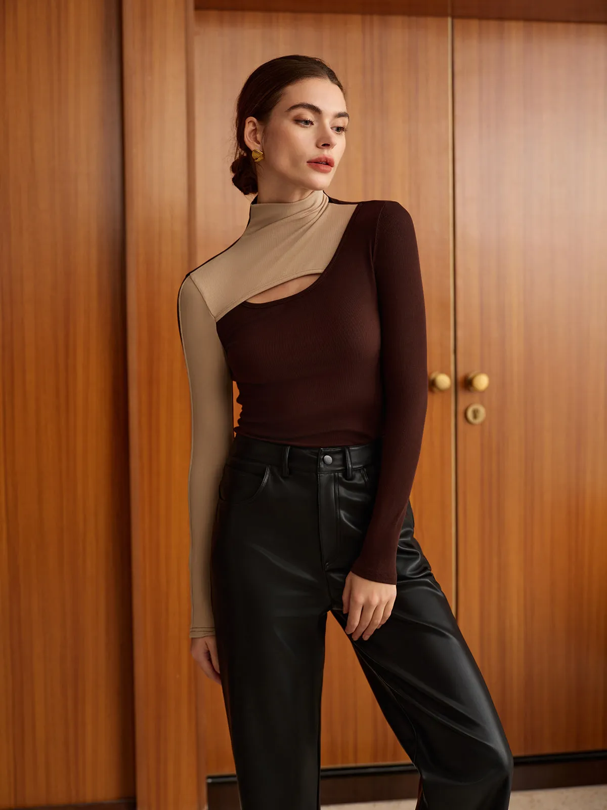 Cutout Color Block Top sold by COMMENSE