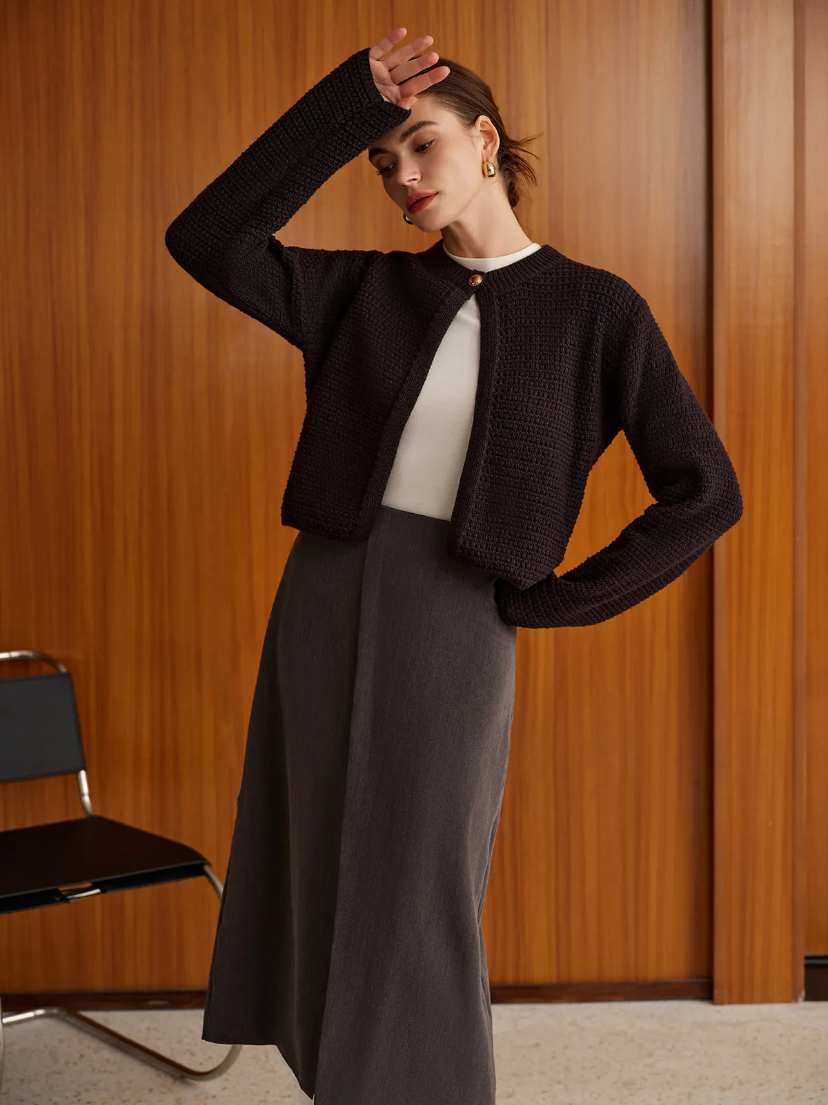 Minimalist Button Short Cardigan sold by COMMENSE