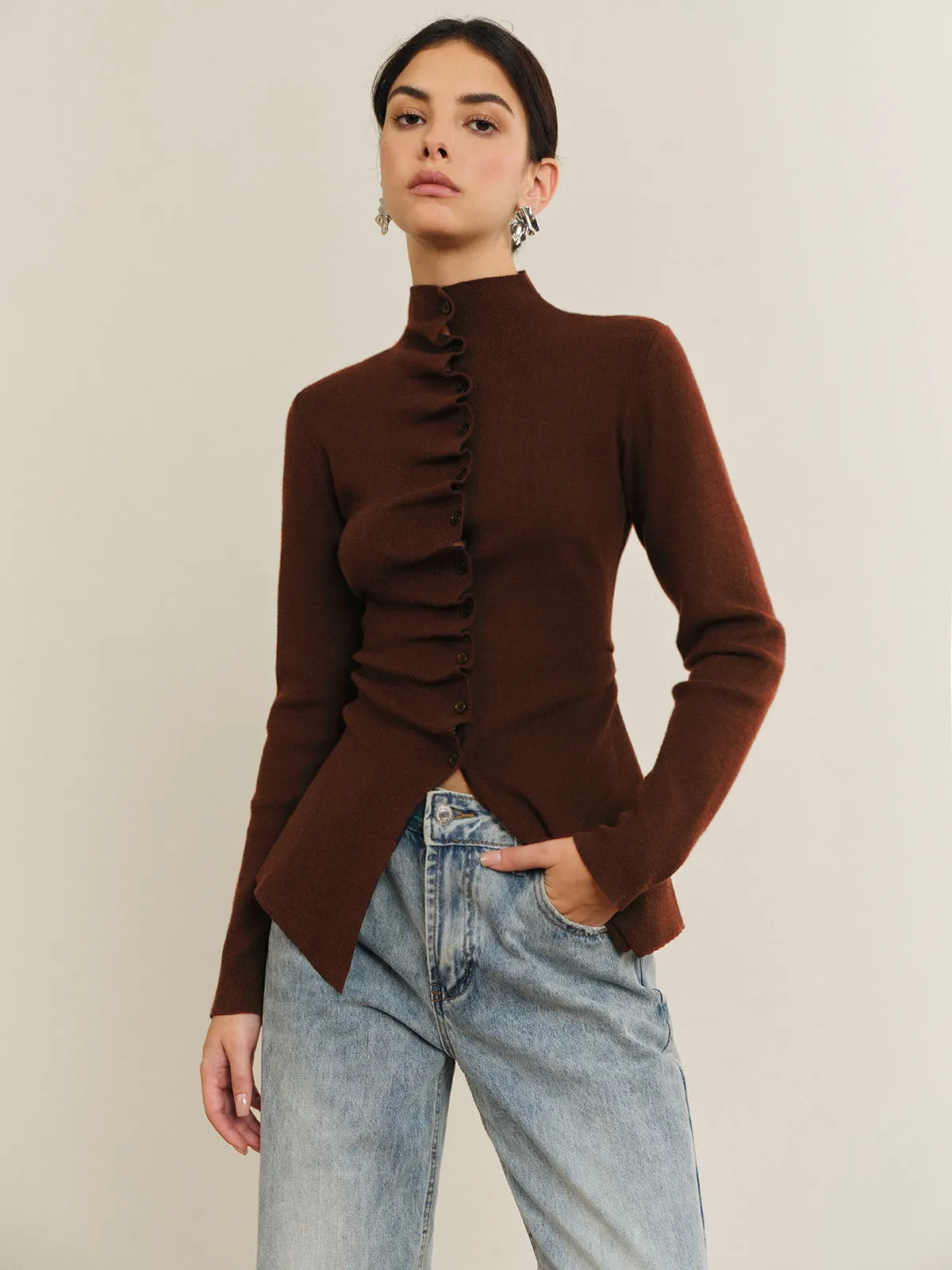 Button Pleated Split Knit Top sold by COMMENSE product image thumbnail 4