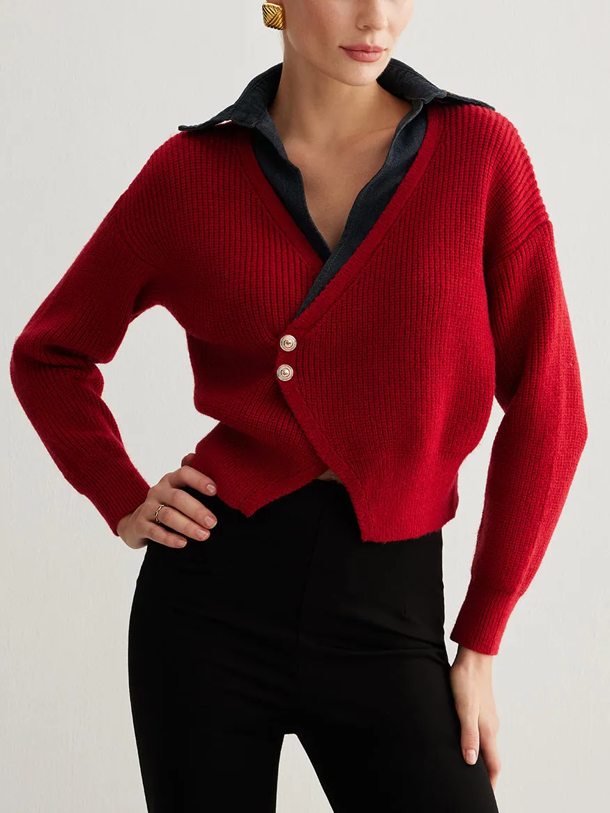 2 in 1 Button Lapel Sweater sold by COMMENSE