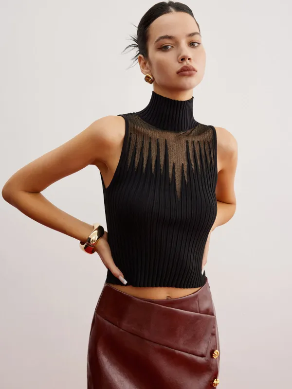 Crop Sheer Panel Sweater Vest sold by COMMENSE