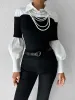Color Block Skinny Lapel Top sold by COMMENSE