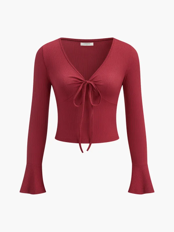 V-Neck Drawstring Slim Top made by COMMENSE