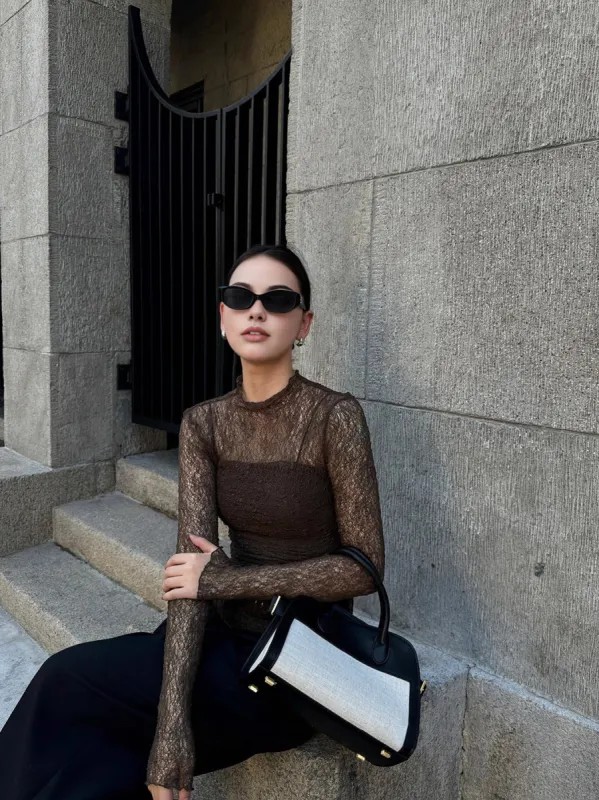 Lace Panel Jersey Two-Piece Blouse sold by COMMENSE