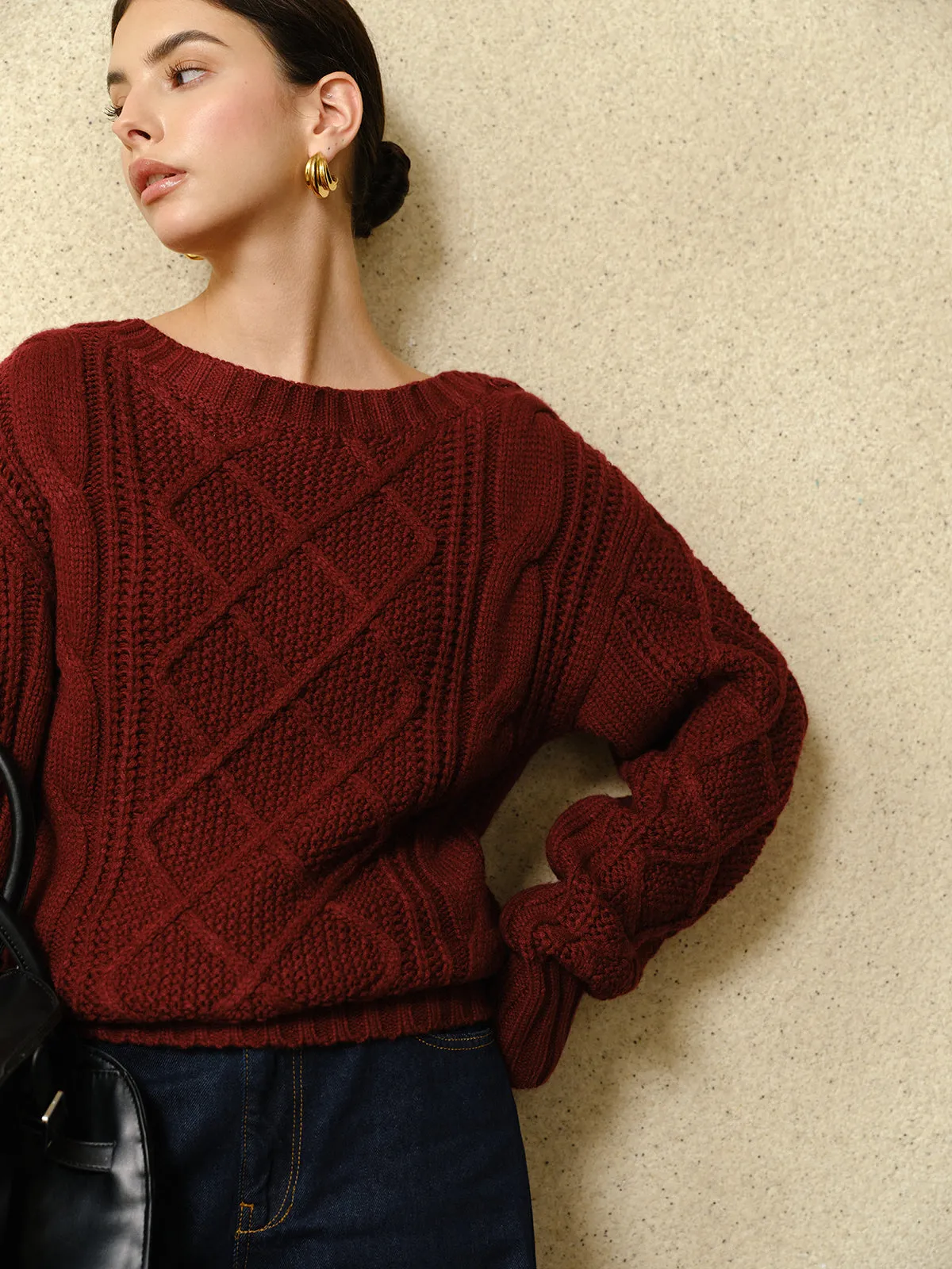 Casual Crew Neck Cable-Knit Top sold by COMMENSE product image thumbnail 5