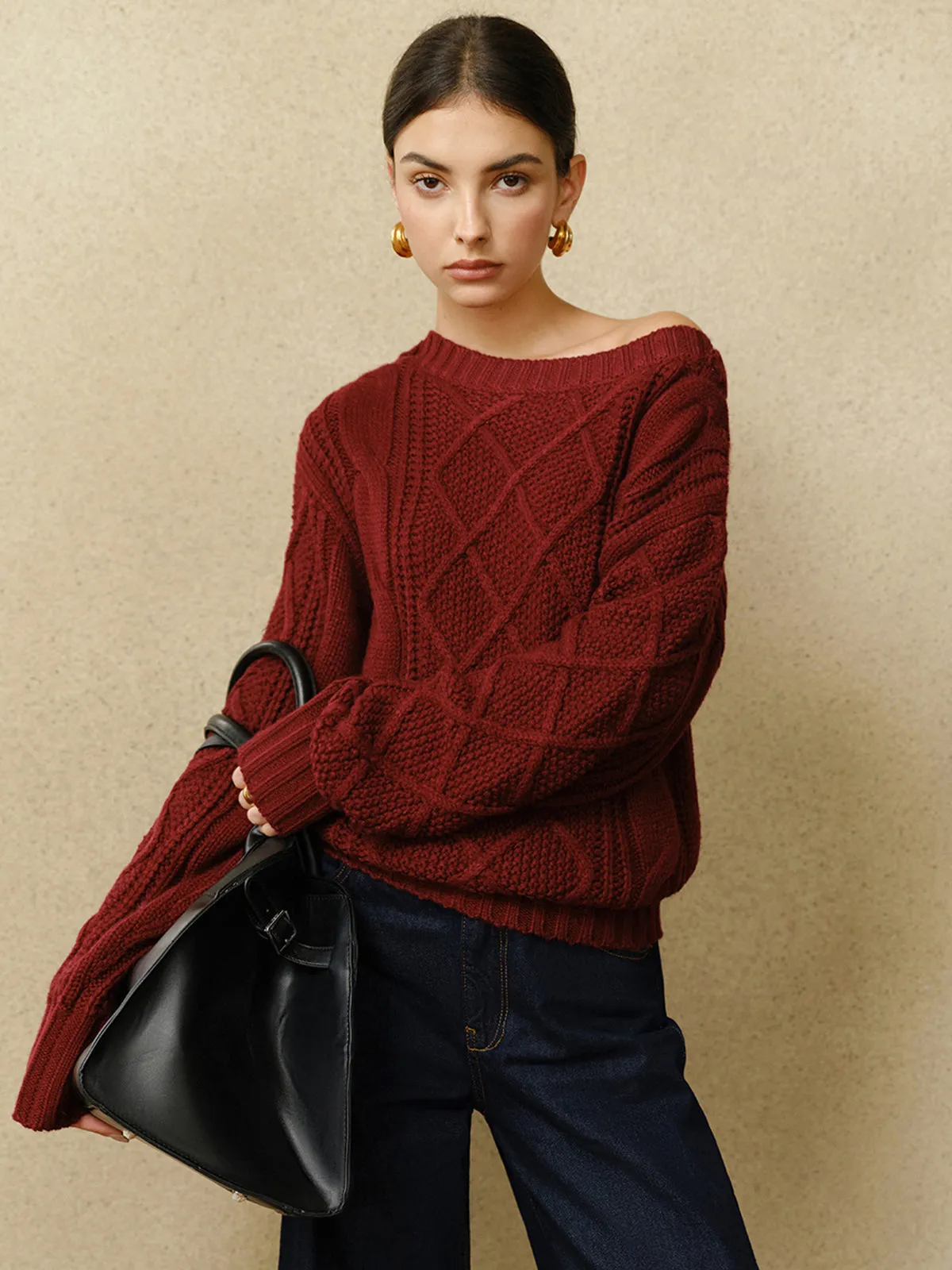 Casual Crew Neck Cable-Knit Top sold by COMMENSE product image thumbnail 2
