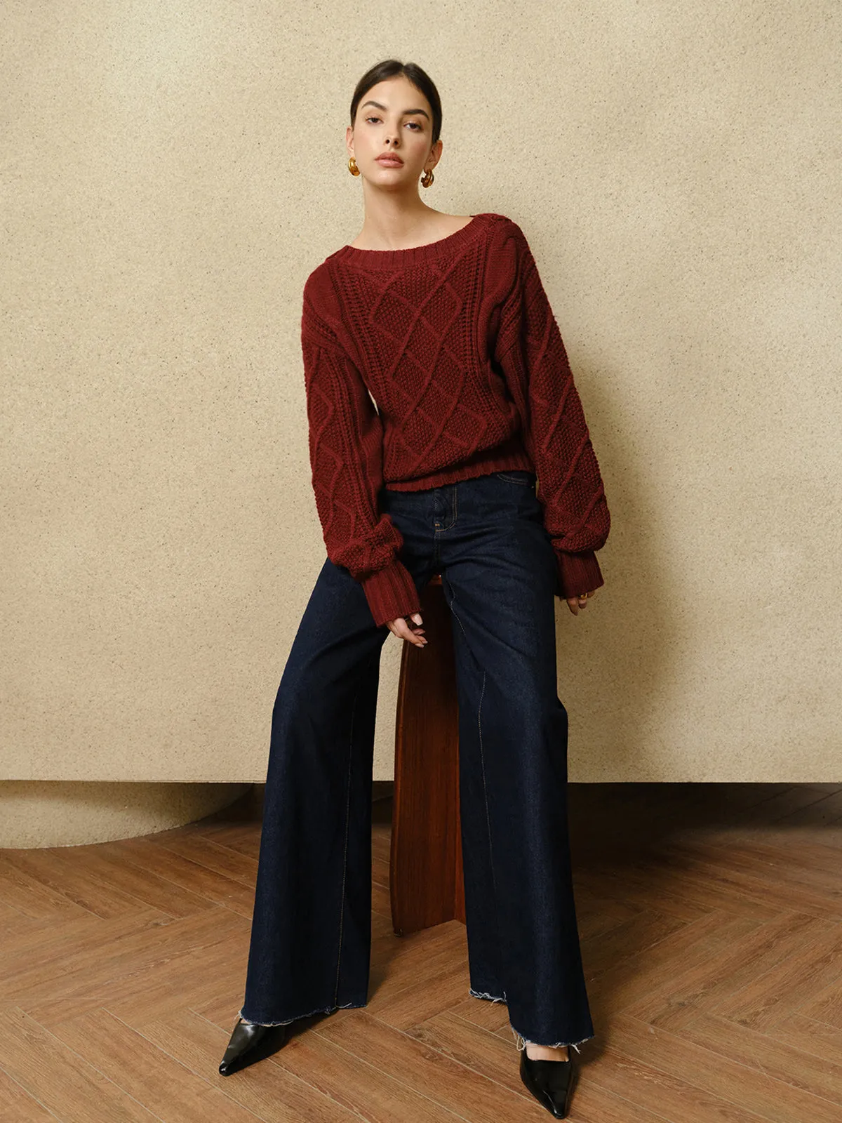 Casual Crew Neck Cable-Knit Top sold by COMMENSE product image thumbnail 3