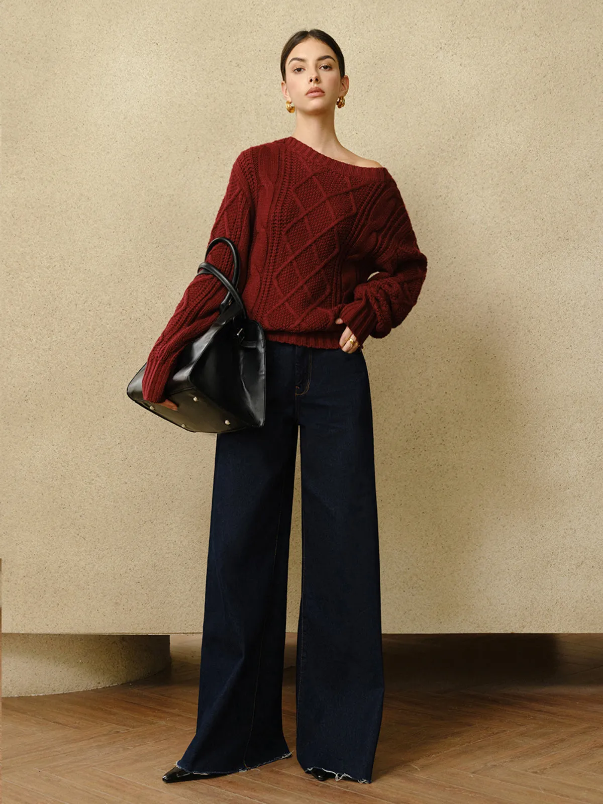 Casual Crew Neck Cable-Knit Top sold by COMMENSE product image thumbnail 4