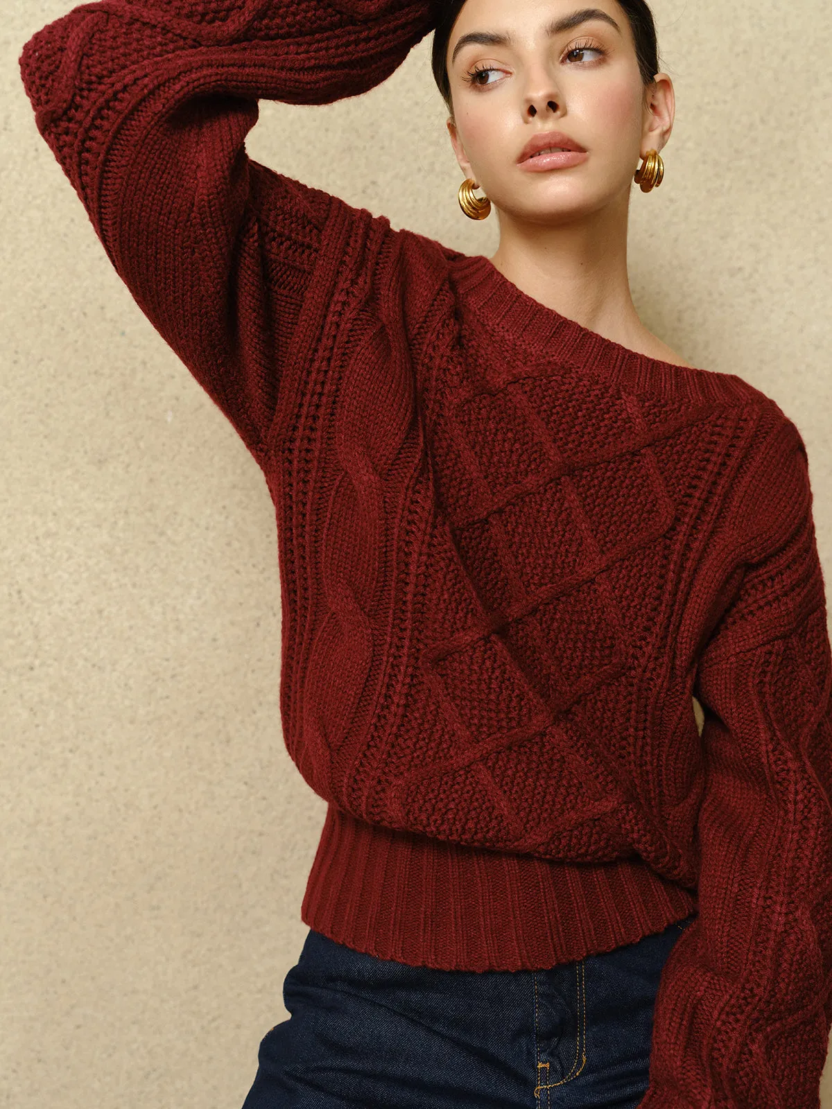 Casual Crew Neck Cable-Knit Top sold by COMMENSE