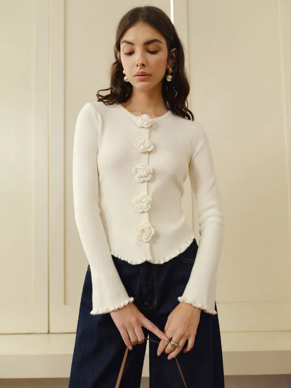 3D Flower Lettuce Trim Cardigan sold by COMMENSE