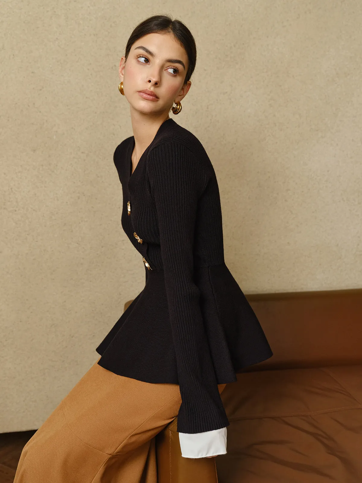 Contrast Cuff Ruffle Knit Top sold by COMMENSE product image thumbnail 3