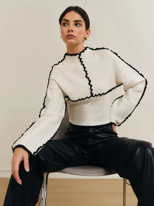 Ribbed Lettuce Trim Knit Top sold by COMMENSE