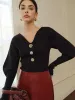 V-Neck Leg-Of Mutton Sleeve Sweater sold by COMMENSE