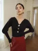 V-Neck Leg-Of Mutton Sleeve Sweater sold by COMMENSE