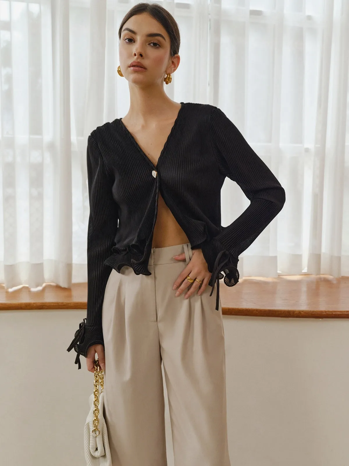 Ruffle Button Plisse Blouse sold by COMMENSE product image thumbnail 5