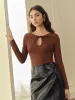 Keyhole Neckline Knotted Jersey T-Shirt sold by COMMENSE
